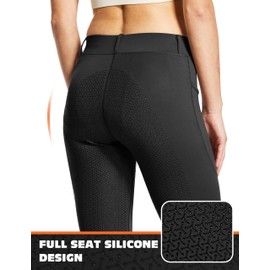 FitsT4 Sports Women's Full Seat Horse Riding Pants Bootcut Riding Tights with Pockets Equestrian Breeches for Women Black L