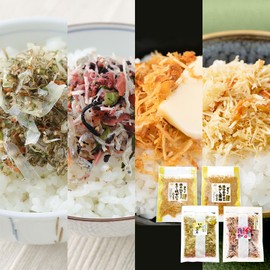 Furikake Squid Kombu x Plum Crepe x Hokkai Scallop x Crab Each 2.9 oz (55 g) x 4 Types, Rice Companion, Rice Companion, Rice Ball, Comparison Set
