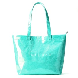 KALIDI PVC Zipper Tote Bag, Kraft Paper Beach Bag Large Hobo Carry All Travel Shopping Handbag Plastic Shoulder Bag (Water Blue)