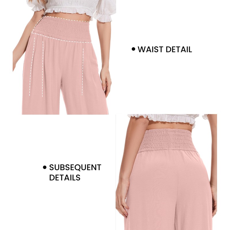 FUNYYZO Womens Palazzo Pants Elastic Waisted Pull On Trousers Casual