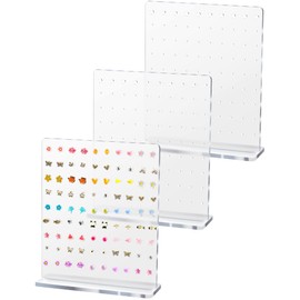 NiHome - Soporte de acrílico para arete, 3 piezas, exquisito organizador de aretes de acrílico de doble cara con 90 agujeros cada uno, material ligero y resistente, diseño único con agujeros más grandes para tamaños especiales (transparente)