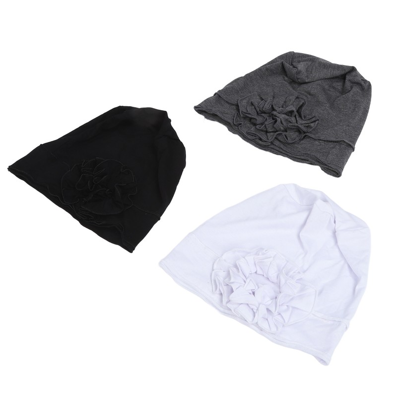 Women Turban Flower Cap Balck White and Gray Pure Color
