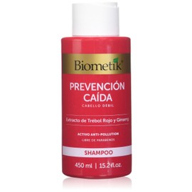 Biometik, Shampoo Prevención Caída, Fortalece el cabello, Extracto de Trébol rojo y Ginseng, 450 ml