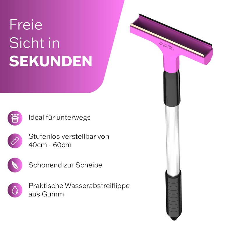 AUPROTEC Ice Scraper, Telescopic, Ultra-Light, with Brass Blade, Pink Blue,