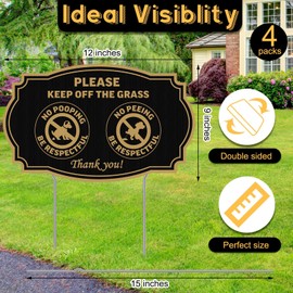 Harloon 4 Pcs 12 x 9 Inch No Pooping No Peeing Dog Sign Double Sided Keep off the Grass Yard Sign with Metal Stakes Please Be Respectful Curb Your Dog Sign Waterproof Stay off Grass Signs for Yard