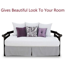 Pleated Bed Skirt with Split Corners for Daybeds - Three Side Coverage - Made with Brushed Microfiber, (Twin Size, Light Grey Solid)/12 Inch Drop