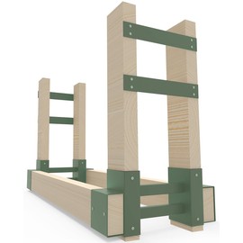 Fiwithy Outdoor Firewood Rack Bracket Kit with 4 Support Bars for Fire Wood Pile Storage, Heavy Duty DIY Fireplace Log Stacking Stand Holder for 2x4 Lumber, Green, 1 Pair