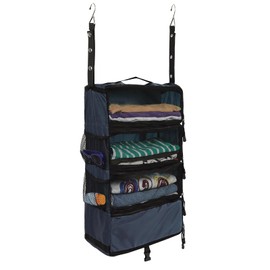 Surblue Travel Hanging Luggage Organizer Portable Suitcase Closet Organizer Multiple Compartments Collapsible Compression Packing Cubes Shelf,Navy,S