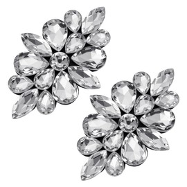 FINGERINSPIRE 2 Pcs Flower Rhinestone Appliques 105x68mm Crystal Color Alloy Glass Rhinestone Sewing Patches Decorations for Wedding Dress Coat Pants Hats Crystal Appliques Garment Accessories
