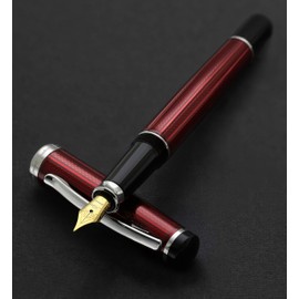 Xezo Incognito Fountain Pen, Fine Nib. Burgundy Red Layered Lacquer with Pure Platinum Plating. Handcrafted and Guilloche Engraved. Limited Edition, Serialized
