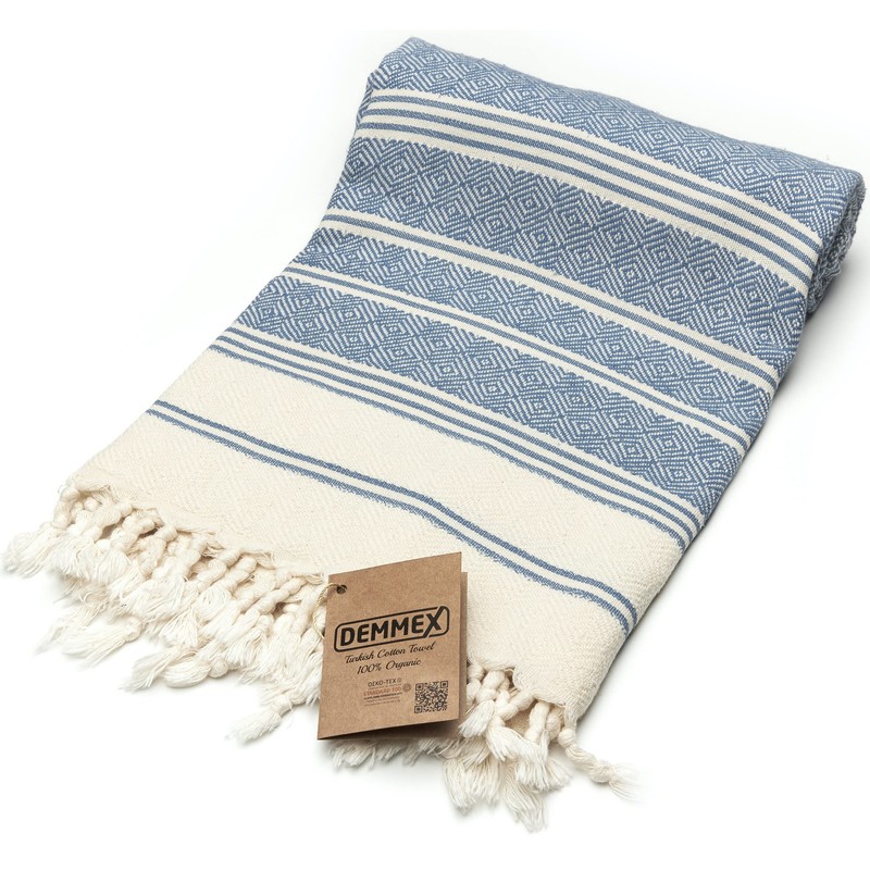 DEMMEX Certified Organic Turkish Cotton Beach Towel, Bath Hammam Peshtemal