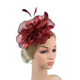 CCAIPU Flower Feather Fascinators Hat for Women, Elegant Flower Feathers Mesh Hats Ascot Hat Hair Accessories Wedding Hats (Red, One Size)