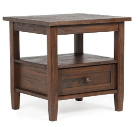 SIMPLIHOME Warm Shaker End Table - 20 inch Wide Solid Wood Side Table in Distressed Charcoal Brown, Transitional Accent Table for Living Room or Bedroom with Drawer, Open Shelf and Square Tapered Legs