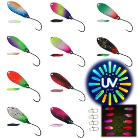 UV Active Spoons Trout Set Ultra Light (Choice of 2.5 g / 1.7 g) Fishing Accessories Trout Bait Spoons Set Spoon Set for Trout Fishing Spoons (1.7 g | 2.7 cm UL (10x))
