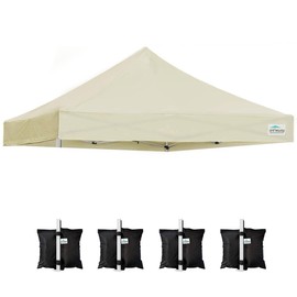 Ontheway 10' x 10' Replacement Canopy Top for Pop Up Tent, Instant Canopy Top Cover, Bonus 4PC Pack Canopy Weight Bag (Beige)