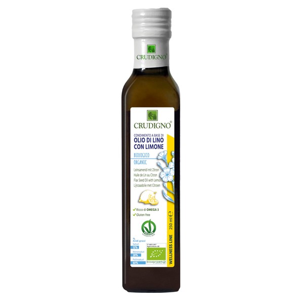 CRUDIGNO Crudinho Organic Linseed Oil Lemon Flavor, 8.5 fl oz (250 ml) (Made in Italy, Sicilian Lemon Oil, Organic JAS Certified, Cold Press, Cold Press, Omega 3/6, Alpha Linolenic Acid, Easy to
