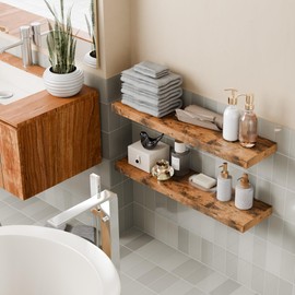 Sumbame 30 Inch Floating Shelves for Wall, 8" Deep Floating Shelf Wall Mounted Set of 2, Rustic Brown Wall Shelf with Invisible Bracket, Hanging Shelf for Bathroom, Bedroom, Office, Living Room Decor