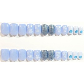 Winter Wonderland Glossy Extra Short Squoval Press On Nails - 24 Pieces - Artificial Nail Kit