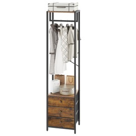YMYNY Garment Rack, Clothes Rack with Drawers, Freestanding Tall Closet Organizer with 3 Fabric Drawers, Clothes Stand for Hanging Shirts, Coat,15.35" L×11.41" W×70.47" H, Rustic Brown UHGR001H