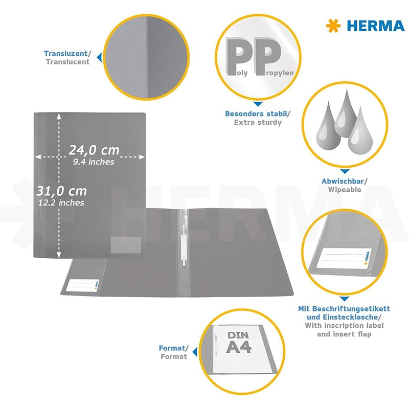 HERMA 19636 File Folder A4 Translucent Neon Yellow Sturdy Plastic