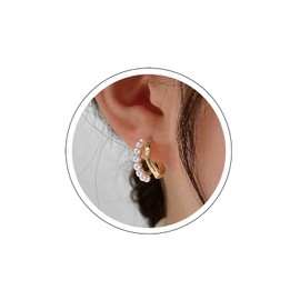 Small Pearl Hoop Earrings Gold Boho Pearl Huggie Earrings Pearl Open Hoop Stud Earrings Vintage Pearl Wedding Earrings Bridal Pearl Earrings Simple Earrings Jewelry for Women and Girls Gift