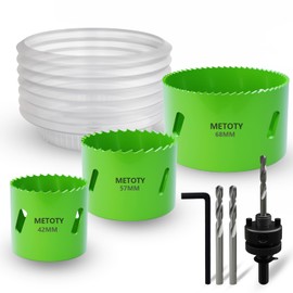 METOTY 7-Piece Bi-Metal Hole Saw Set, Universal HSS M42 Hole Saws, with Triangular Shank Adapter and Pilot Drill, One Free Dust Bag for Aluminium, Metals, Plastics, Wood, Plasterboard