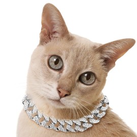 Richhut Cuban Link Cat Chain Collar, Iced Out Breakaway Cat Collars for Boy and Girl Cats, Bling Out Kitten Collar in 18k Gold and Silver, Collares para Gatos