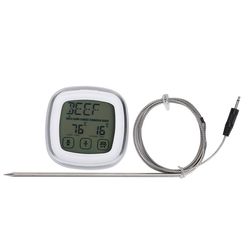 Wireless Food Thermometer Electronic Digital Touch Screen W/Timer Alarm for