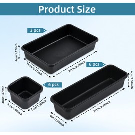 Kutesna 15 Piece Drawer Organizer Set, 3 Size Interlocking Plastic Storage Bins for Office Supplies, Jewelry Makeup Vanity, Bathroom Kitchen, Home Organization Closet, Gadgets Small Items, Black