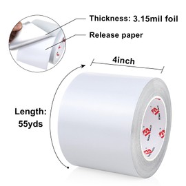 BOMEI PACK White Aluminum Tape 4 Inch x 55 Yards,White Foil Tape,Heavy Duty HVAC Tape,White Metal Duct Tape Aluminum Foil Tape for Ductwork, Metal Repair, HVAC, Air Ducts, Insulation