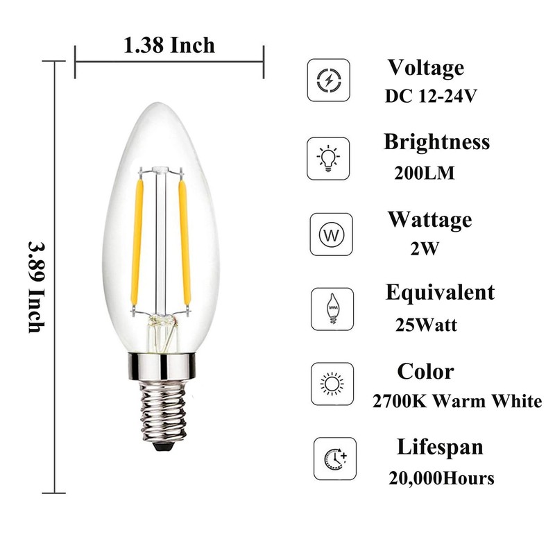 Beonllay 12 Volt LED Candelabra Bulbs E12 Base Light Bulb