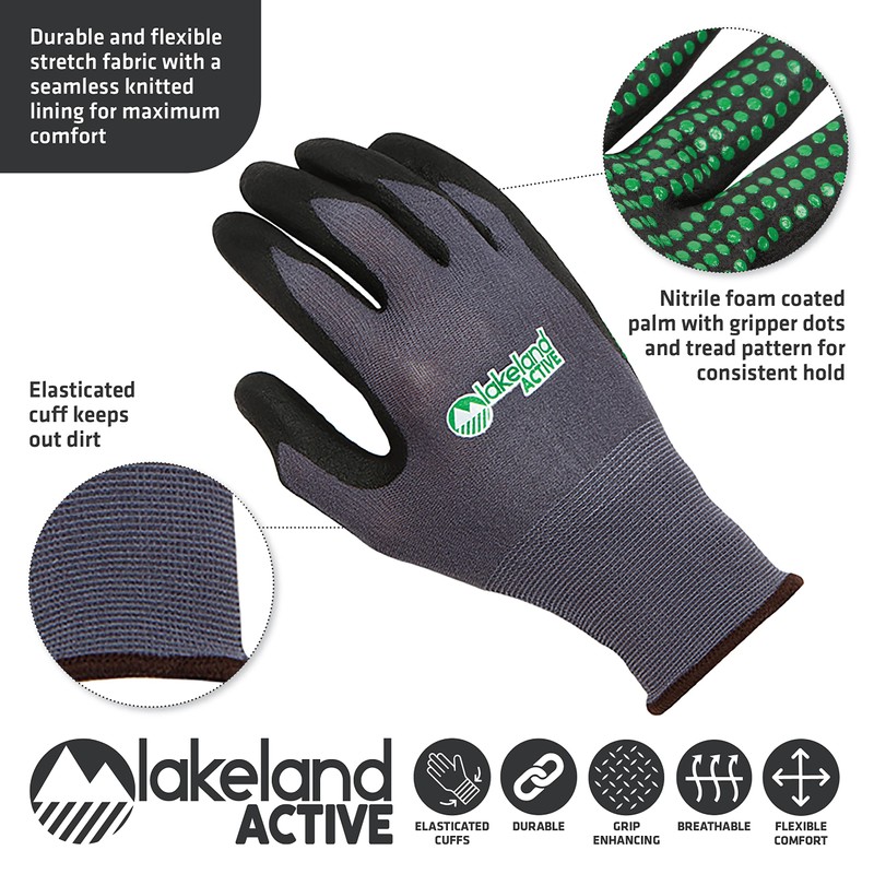 Lakeland Active Eskrigg Nitrile Palm Work & Garden Gripper Gloves