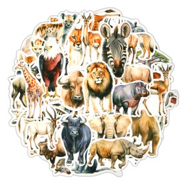 50pcs Animal Stickers, Realistic African Wildlife Stickers Waterproof Jungle Animal Decal Assorted Safari Zoo Stickers for Kids Water Bottle Scrapbook Notebook Laptop Party Gift Supplies