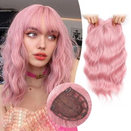 14Inch Pink Hair Toppers for Women,Colorful Hair Topper with Large Base Hair Toppers for Women with Thinning Hair Synthetic Curly Hair Topper Wiglets Hairpieces for Women