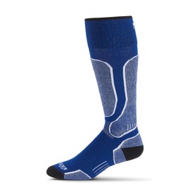 Minus33 Merino Wool Mountain Heritage Elite - Calcetines de snowboard ligeros para todas las estaciones, fabricados en los Estados Unidos, calcetines sobre la pantorrilla, Azul / Patchwork, Small