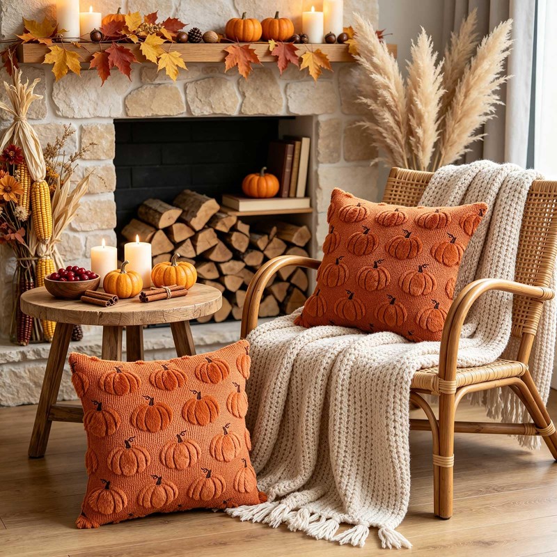 Benjia Autumn 20x20 Cushion Covers Set of 2, Fall Pumpkin