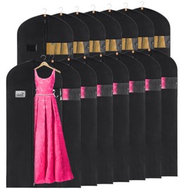 KEEGH 60'' Dress Bags for Gowns Long(Set of 15), Garment Bags for Hanging Clothes, Dress Bags for Closet Storage, Clothes Cover for Hanging Coats Dresses with Clear Window and Label Pocket, Black