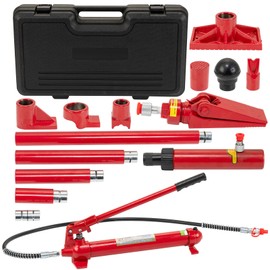 12 Ton Porta Power Hydraulic Jack Kit, Hydraulic Multifunctional Jack with 4.6 ft/1.4 m Oil Hose, Auto Body Frame Repair Kit, Storage Case, 26455 Lbs Capacity, for Car Repair, Truck, Garage