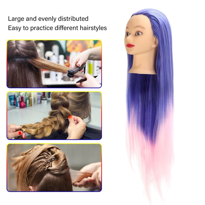 Mannequin Head Blue Pink Gradient Color High Temperature Synthetic Hair
