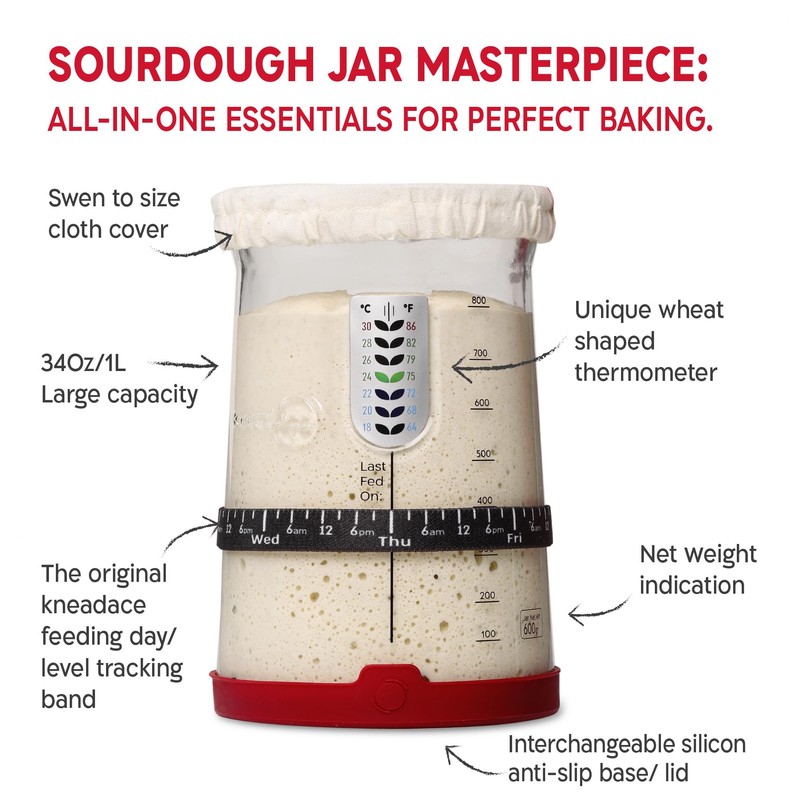 KneadAce Sourdough Starter Kit, 34oz Sourdough starter Jar, 2 x
