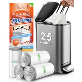 2.5 Gallon/10 Liter 100 Counts Strong Drawstring Trash Bags Garbage Bags by RayPard, Small Plastic Bags, Trash Can Liners for Home Office Kitchen Bathroom Bedroom, White Waste Basket Liners (White)