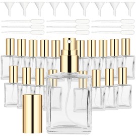 Lainballow 18Pcs Clear Perfume Spray Bottles,15ml Glass Perfume Atomizer,Empty Fine Mist Atomizer Sprayer, Portable Perfume Bottle with 9Droppers9 Funnels,Refillable Perfume Container for Travel(Gold)