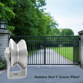 Stainless Steel V Groove Wheel Heavy Duty Pulley Smooth Rolling Door Wheels Sliding Gate Hardware High Weight Capacity Rollers Rolling Driveway Gate Bracket Rollers for Carts Furniture Machinery