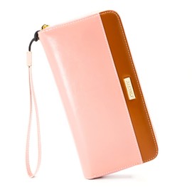 ANDOILT Womens RFID Blocking Genuine Leather Zip Around Wallets Large Cell Phone Holder Clutch Travel Purse Wristlet Pink
