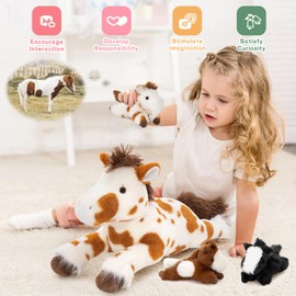 MaoGoLan 4 Pcs Horse Plush Stuffed Animal, Large Mommy Spotted Horse with Babies Pony Toys, Pony Plushies Bulk for Kids, Christmas Birthday Gift, 21 inches