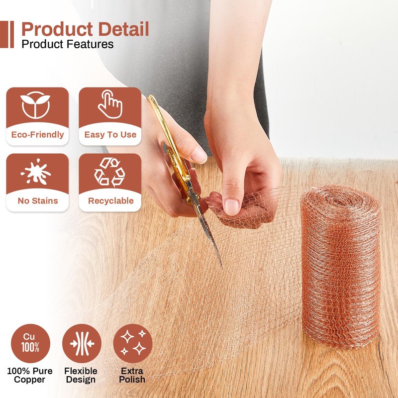 Gisafai 8'' x 150 ft Copper Mesh Rodent Control Copper