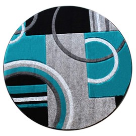 Masada Rugs Sophia Collection Hand Carved Round Area Rug Modern Contemporary Turquoise Gray Black (5 Feet 3 Inch X 5 Feet 3 Inch) Round