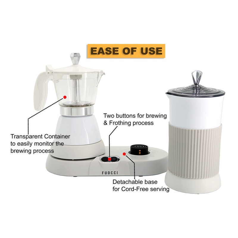 FUOCCI Espresso Maker With Milk Frother; 3 Cups Italian Coffee