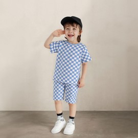 OPAWO Toddler Boy Pajamas Checkered T-Shirt and Shorts 2 Piece Summer Baby Pajamas Sleepwear Pjs Set 12M-5T(Blue, 2T)