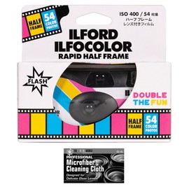 Ilford ILFOCOLOR Half Frame Single-Use Color Film Camera with Flash - 54 Exposures with Microfiber Cloth